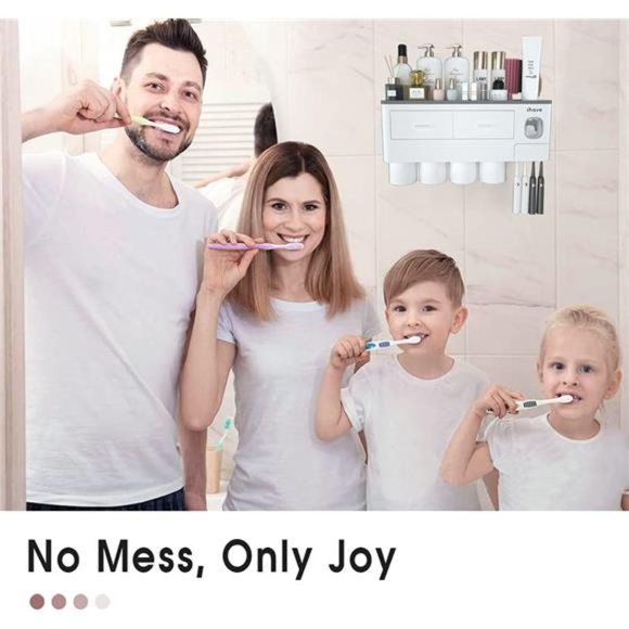 Toothbrush Holders for Bathrooms, 4 Cups Toothbrush Holder Wall Mounted - Picture 6 of 6